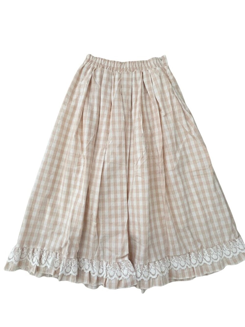 Tan plaid cotton midi skirt